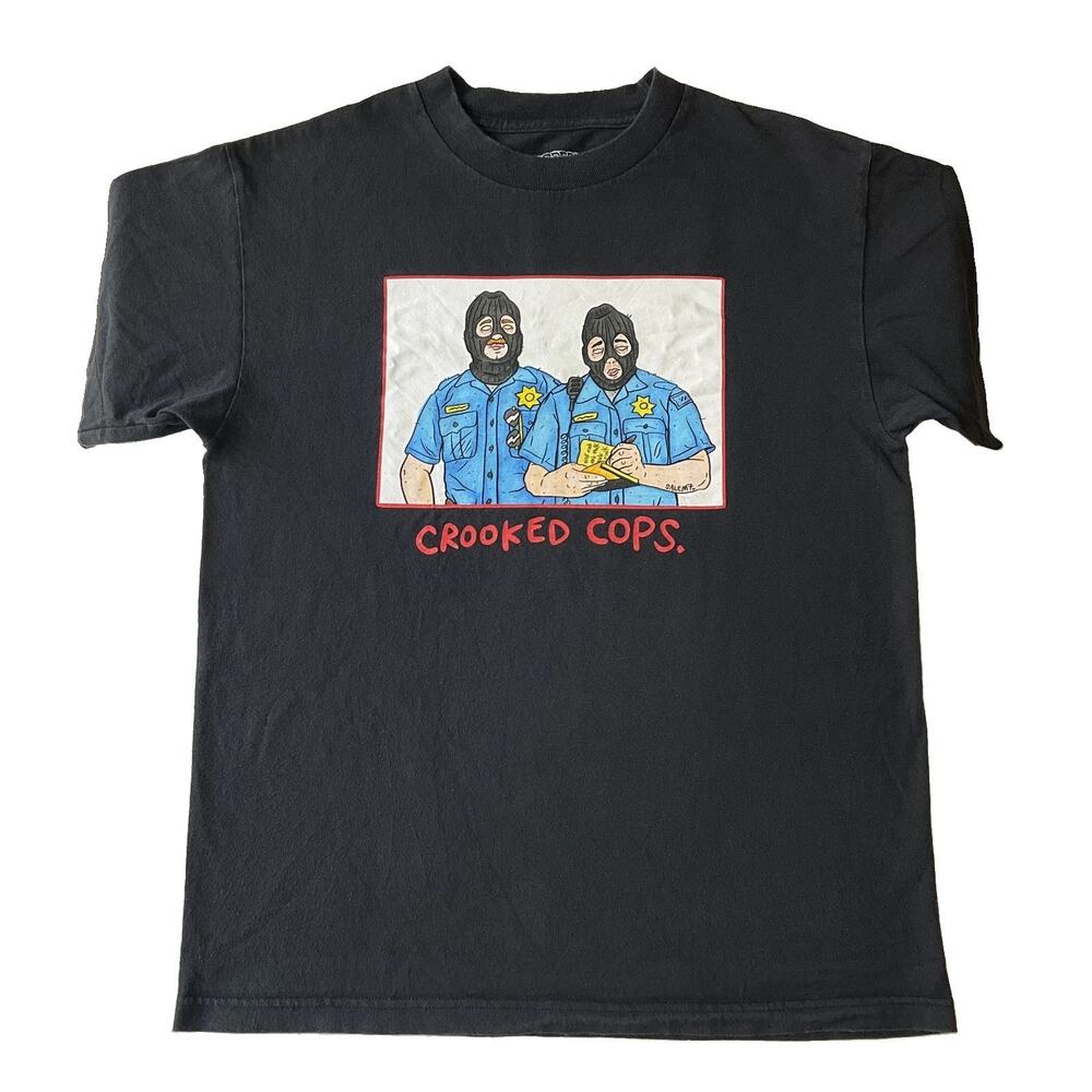 Salem 7 Men Shirt M Black Graphic Print Crooked Cops Tee Short Sleeve